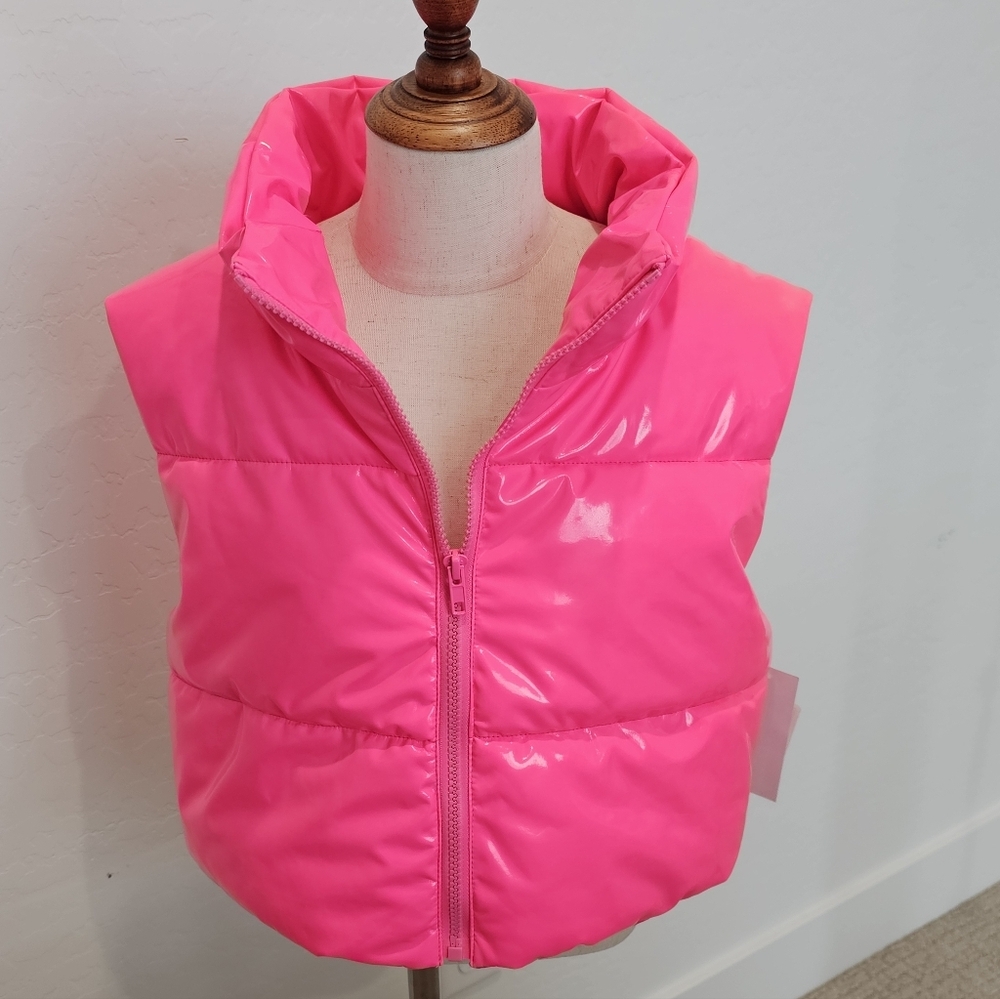 NWT Tractr Shiny Pink Puffer Polyurethsne Lined Vest - Girls' Sz LG & XL